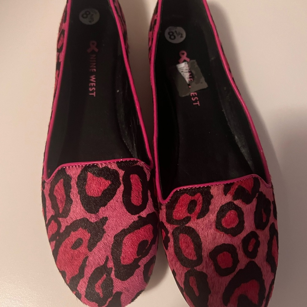 Nine West Pink and Black Leopard Flats
